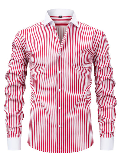 White Smoke Men'S Osha Collar Color-Blocked Long-Sleeve Shirt, New 2025 Digital Print Striped Business Casual Fashion, Finely Tailored Regular Fit, Breathable And Comfortable Fabric, Trendy And Unique, Perfect As a Holiday Gift for Men'S
