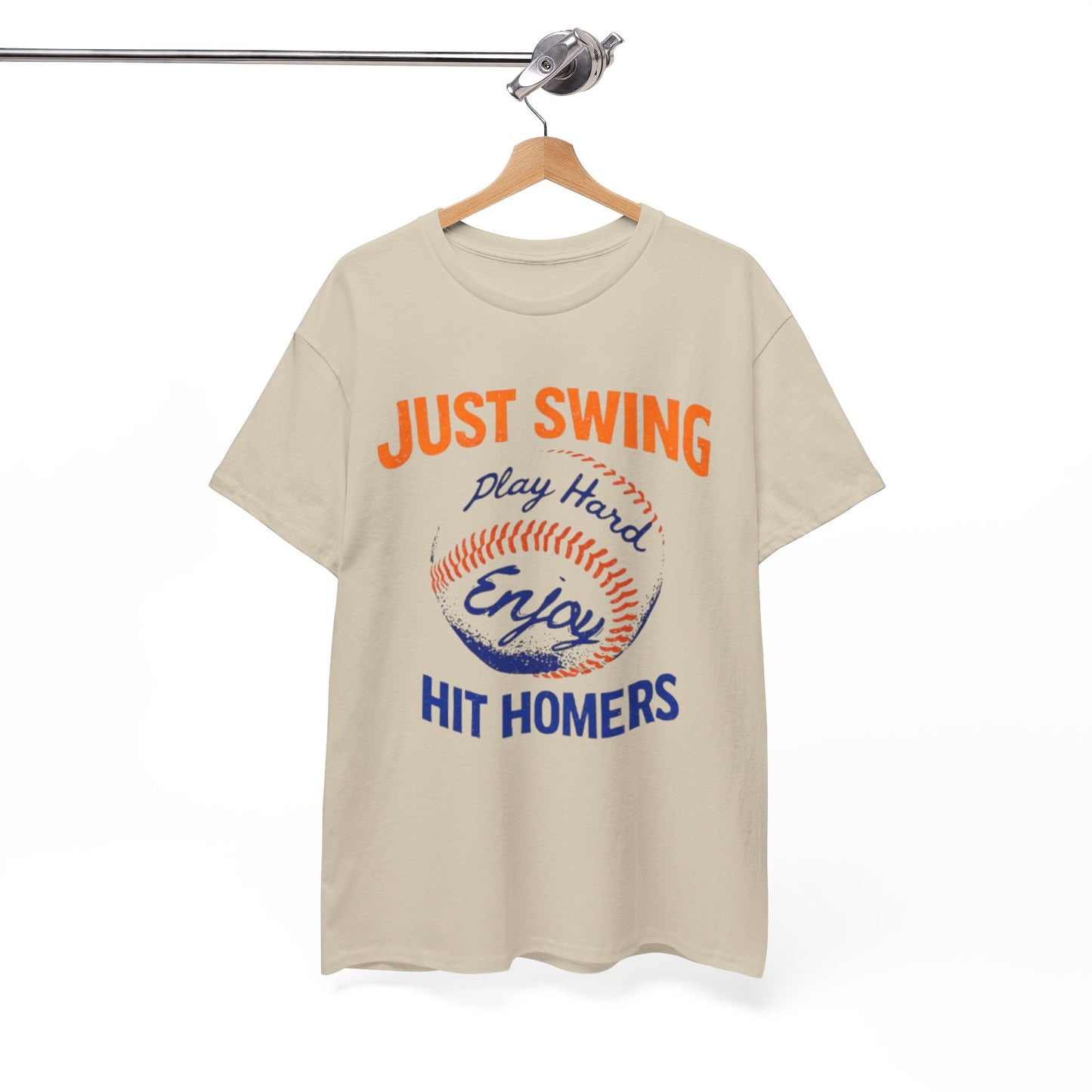 New York Baseball T-Shirt — "Just Swing, Play Hard, Enjoy, Hit Homers" Graphic Tee