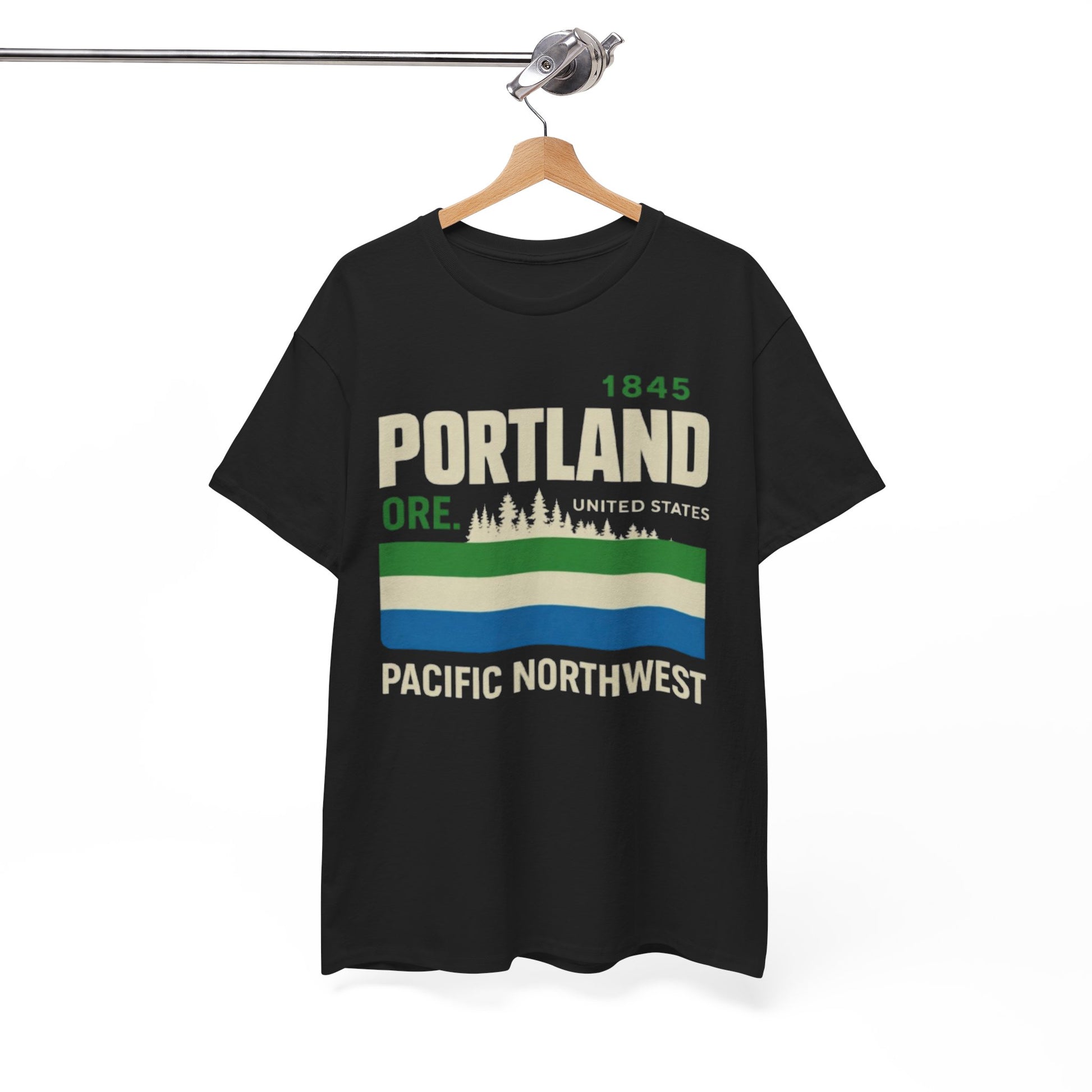 Portland Pacific Northwest Tee — 1845 Oregon Retro Forest Graphic – lightweight game day shirt, casual fan outfit, image 1.0