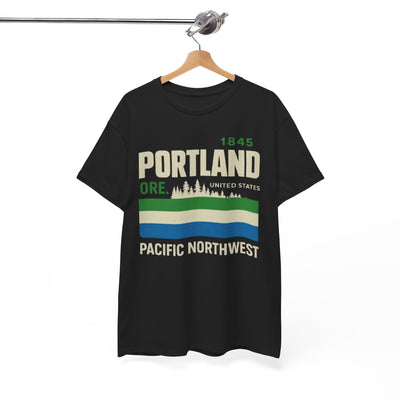 Portland Pacific Northwest Tee — 1845 Oregon Retro Forest Graphic – lightweight game day shirt, casual fan outfit, image 1.0