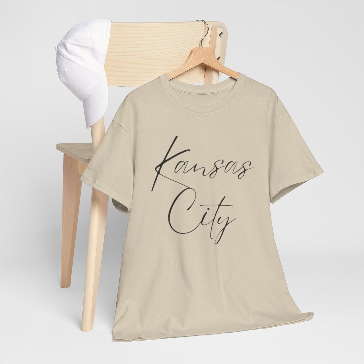 Gray Kansas City Script Tee — Minimalist City Name T‑Shirt
