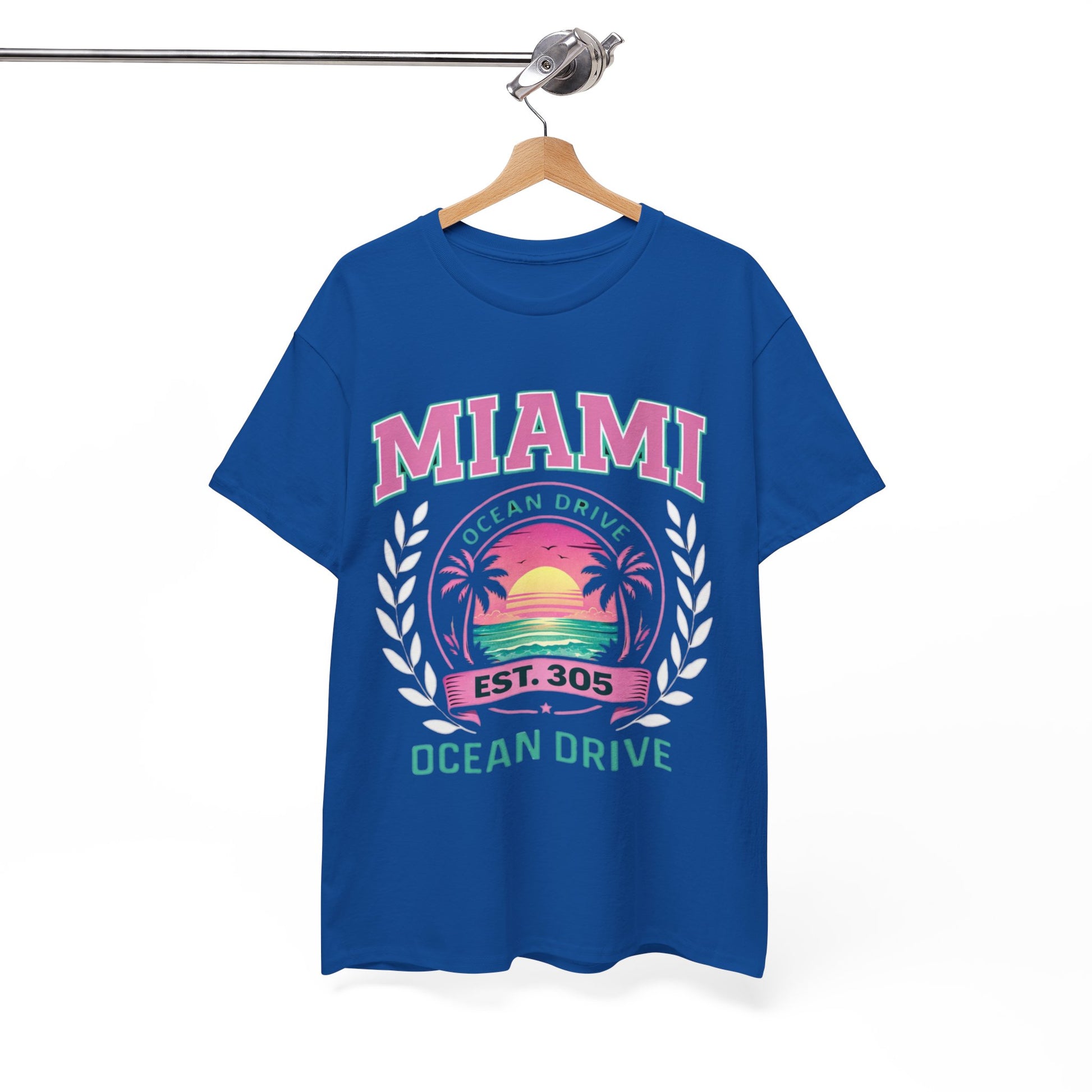 White Smoke Miami Ocean Drive Est. 305 T-Shirt – Retro Sunset Beach Streetwear Tee