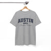 White Smoke Austin Script College Tee – Austin, Texas Graphic T-Shirt