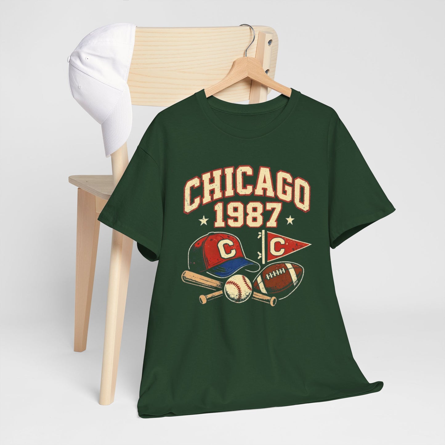 Lavender Chicago 1987 Vintage Sports T-Shirt – Retro Baseball and Football Graphic Tee
