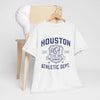 Lavender Houston Athletic Dept. T-Shirt — USA Texas 1990 Vintage Collegiate Tee