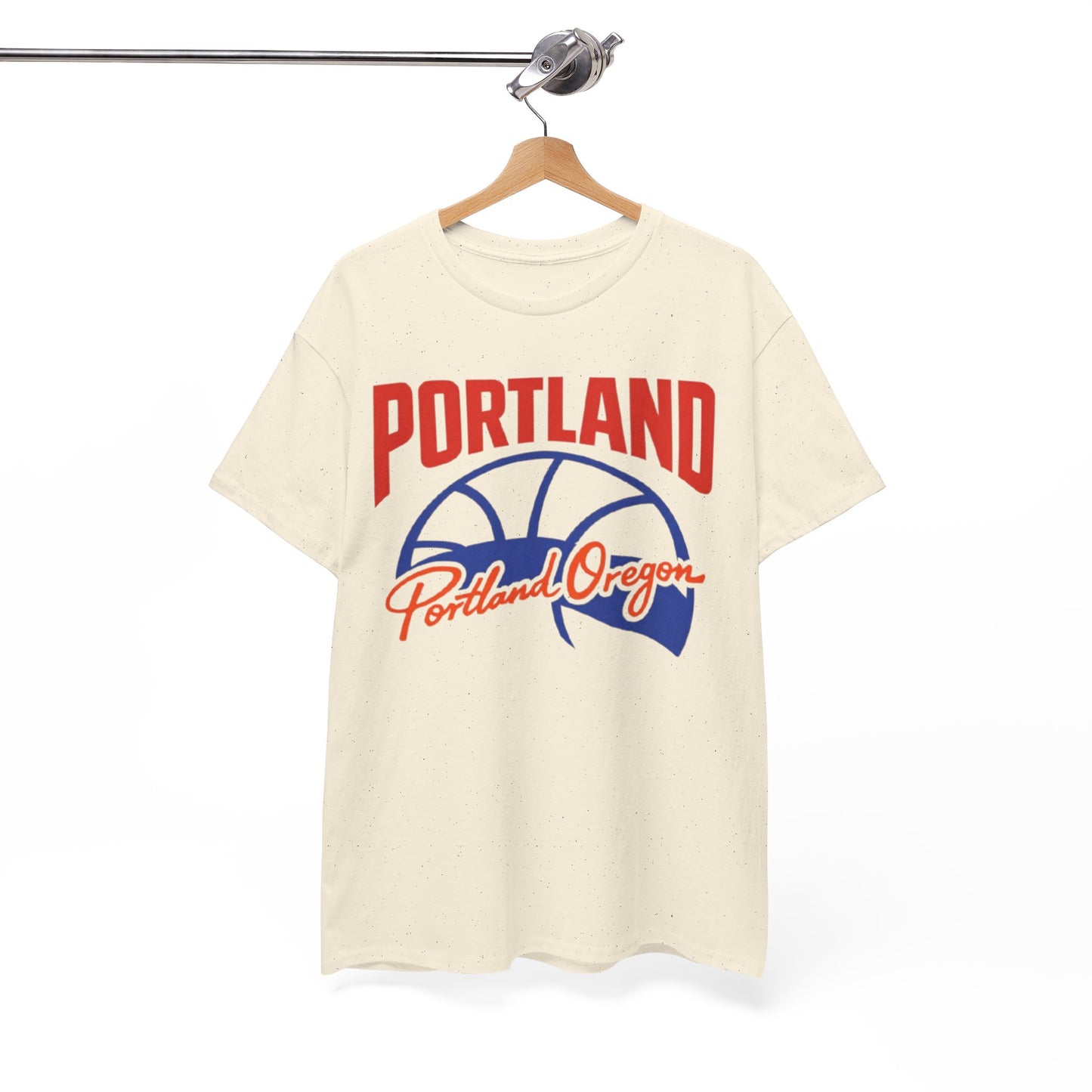 White Smoke Portland Basketball T-Shirt — "Portland Oregon" Retro Hoop Tee