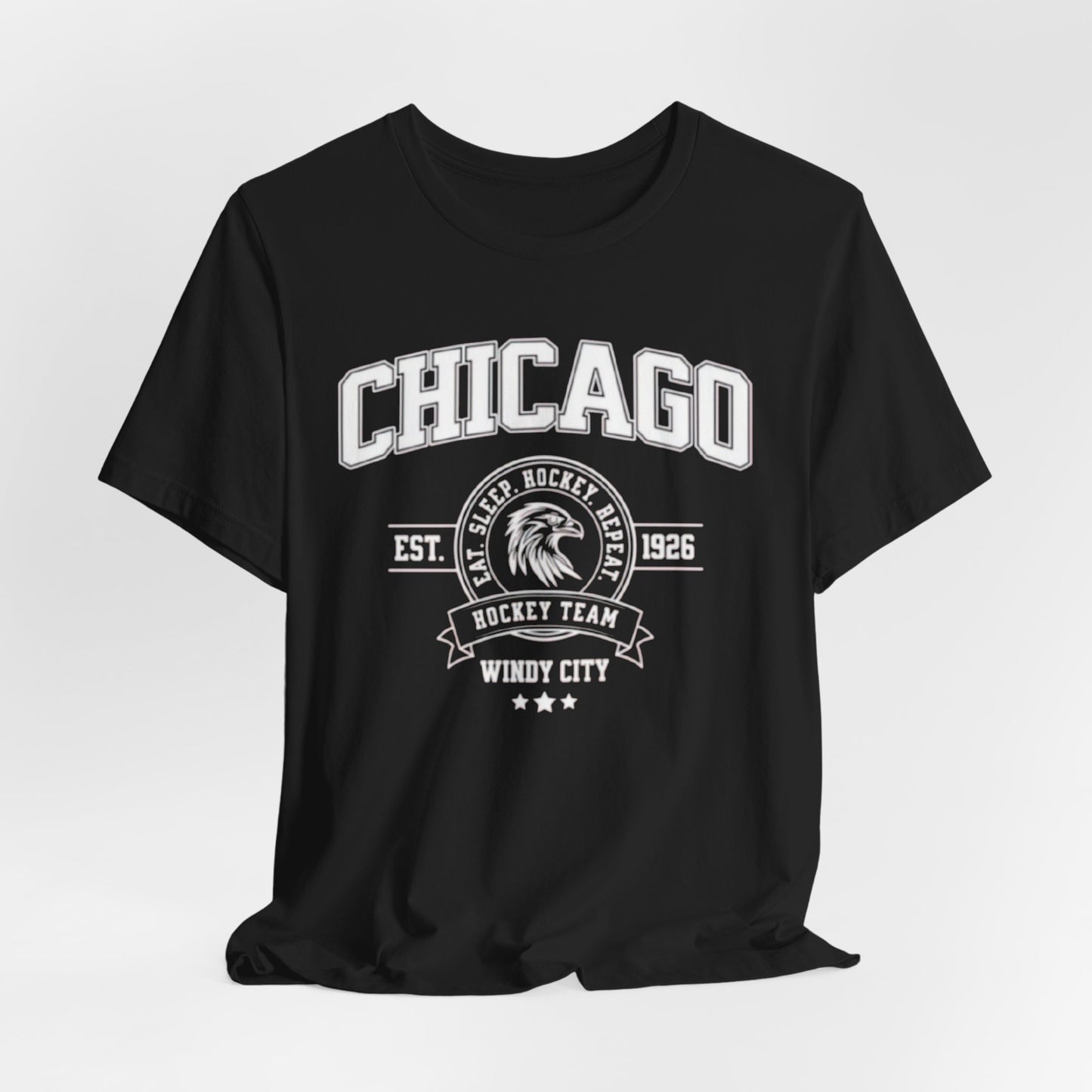 Black Chicago Hockey Team Tee — Windy City Vintage Hockey Shirt