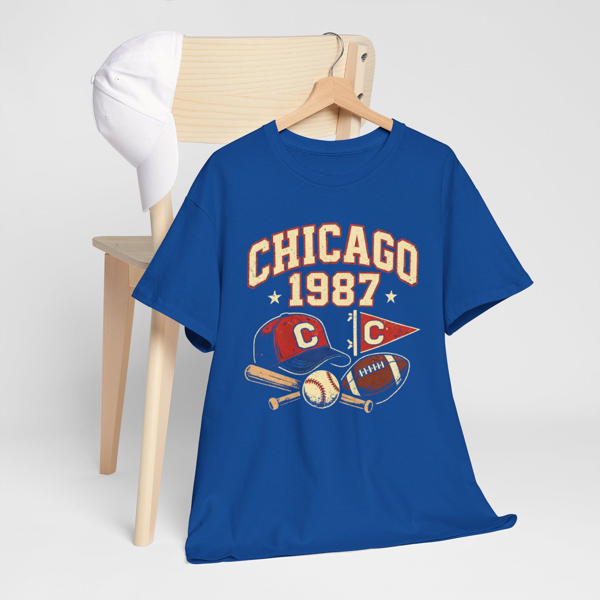 Dark Slate Blue Chicago 1987 Vintage Sports T-Shirt – Retro Baseball and Football Graphic Tee