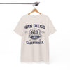 White Smoke San Diego 619 California Tee — Vintage Athletic City T‑Shirt