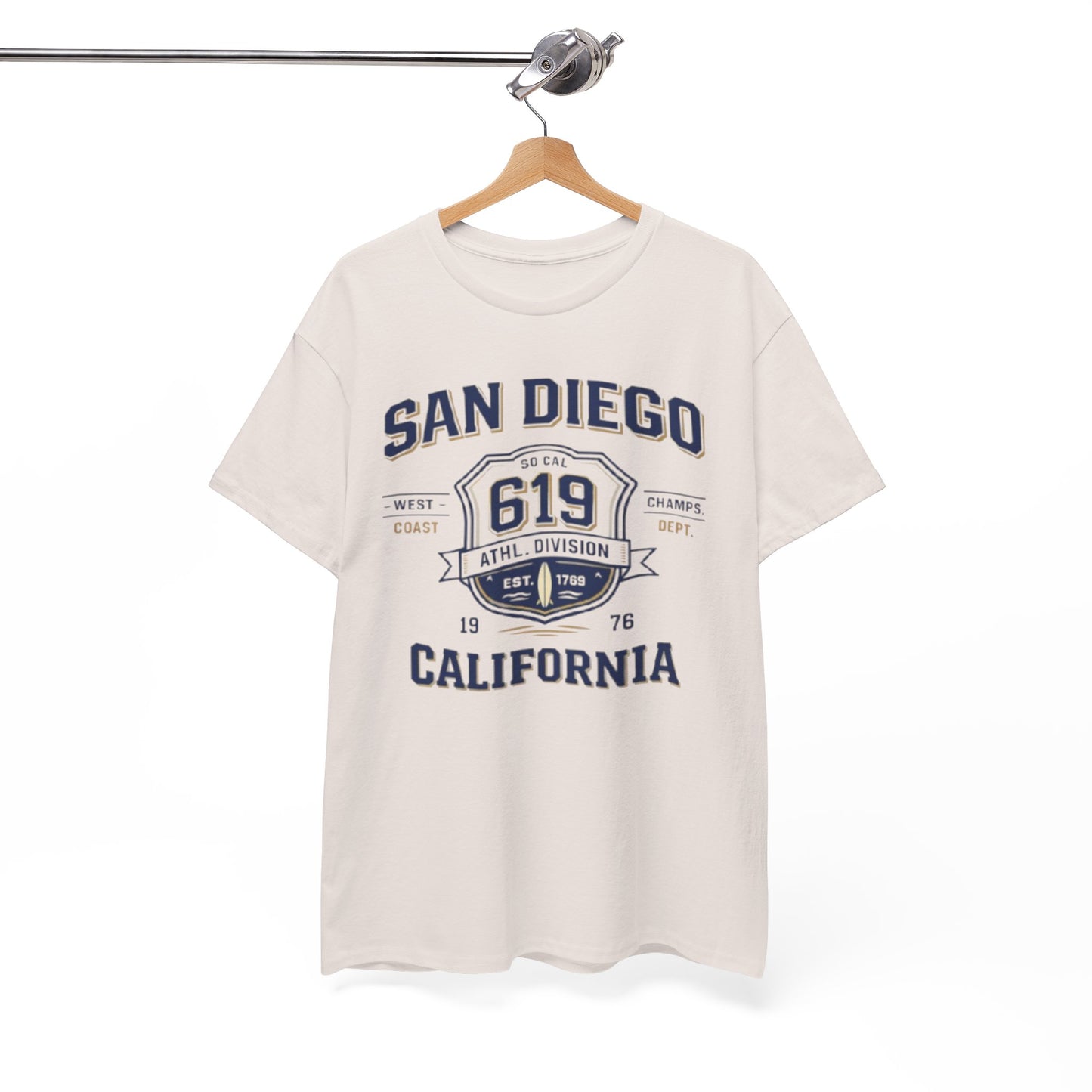 White Smoke San Diego 619 California Tee — Vintage Athletic City T‑Shirt