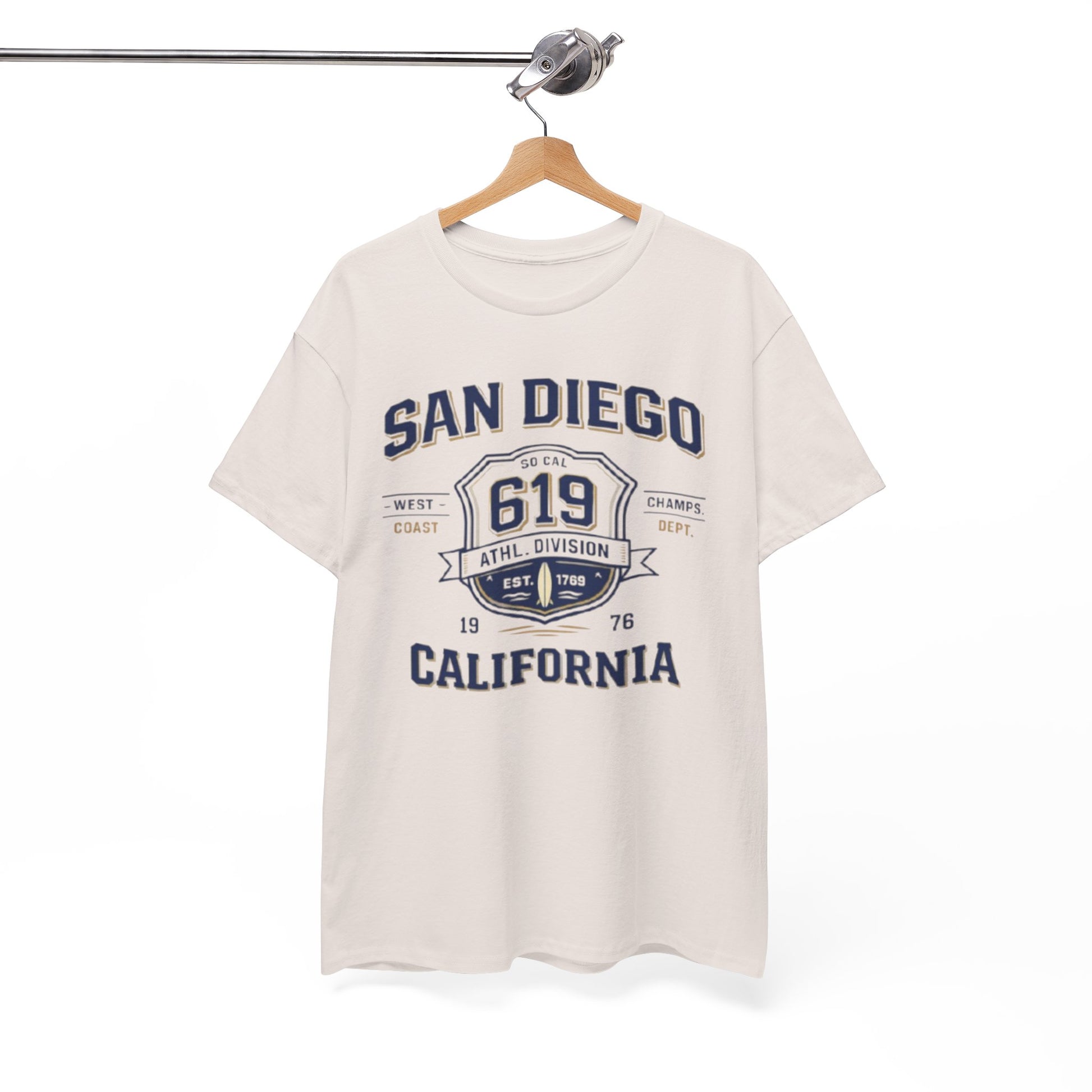 White Smoke San Diego 619 California Tee — Vintage Athletic City T‑Shirt
