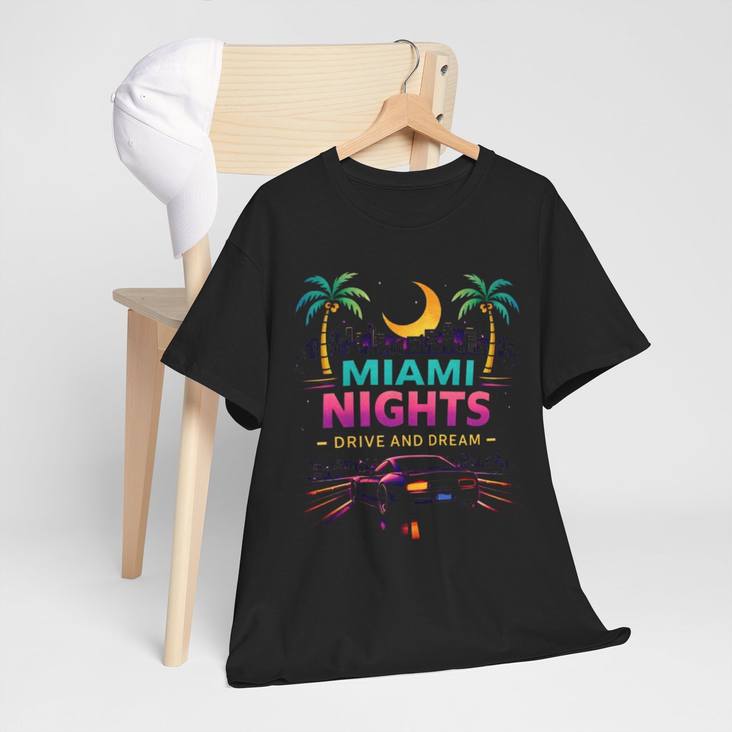 Dark Slate Gray Retro City Miami Nights Drive and Dream Graphic T-Shirt – Oversized Streetwear Tee