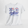 White t-shirt with 'Buffalo Basketball Team' text and design on a white background