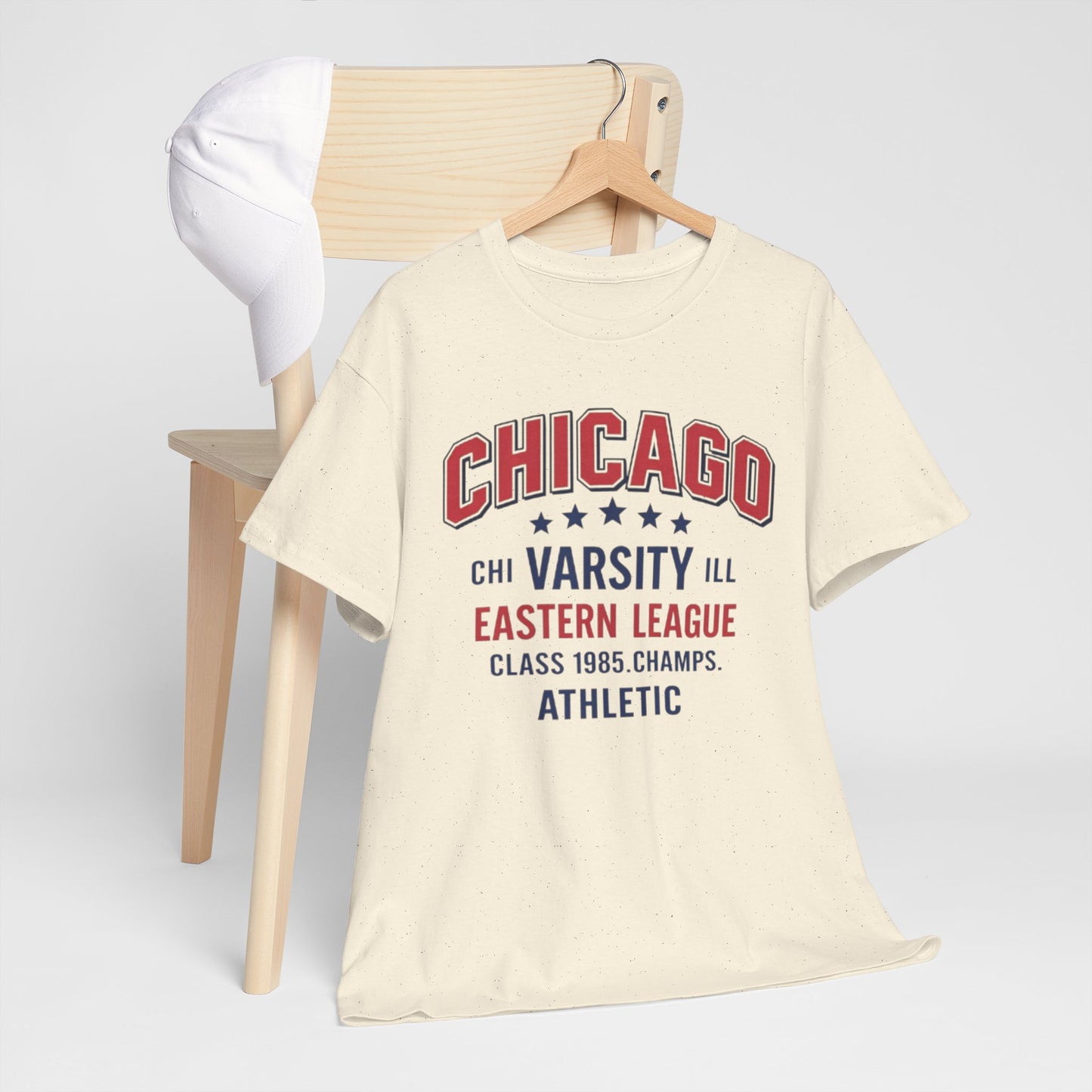 Antique White Chicago Varsity Athletic T-Shirt — Eastern League Class 1985 Retro Tee