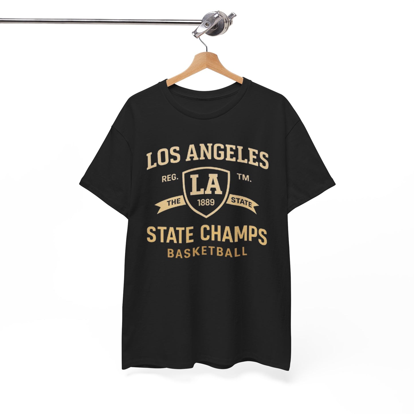 White Smoke Los Angeles State Champs Basketball T-Shirt – Oversized Urban Streetwear City Tee