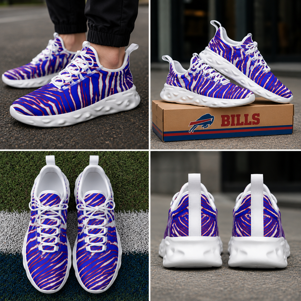 Buffalo Bills zubaz Men's Light Sports Shoes – Red Blue White Zebra Game Day Style