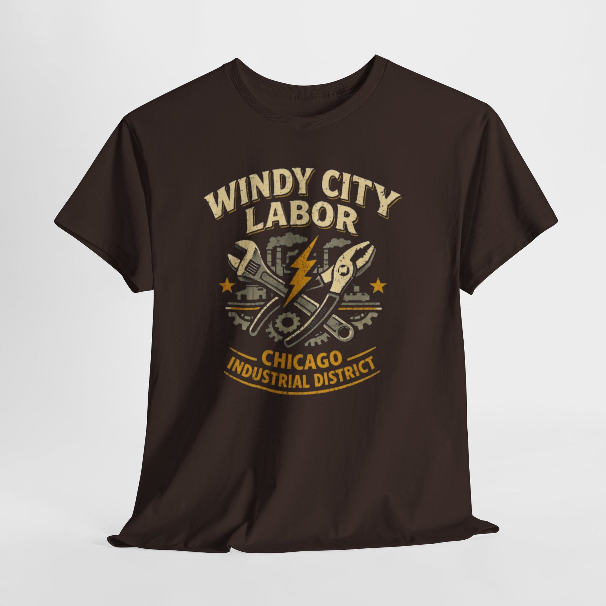Dark Slate Gray Windy City Labor Chicago Industrial District T-Shirt – Vintage Worker Graphic Tee