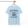 White Smoke San Diego 619 California Tee — Vintage Athletic City T‑Shirt