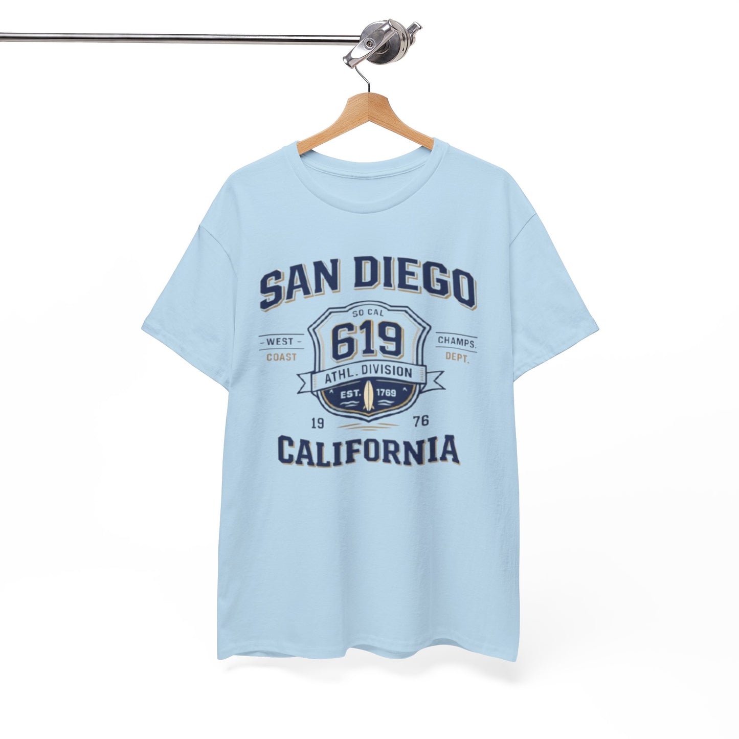 White Smoke San Diego 619 California Tee — Vintage Athletic City T‑Shirt