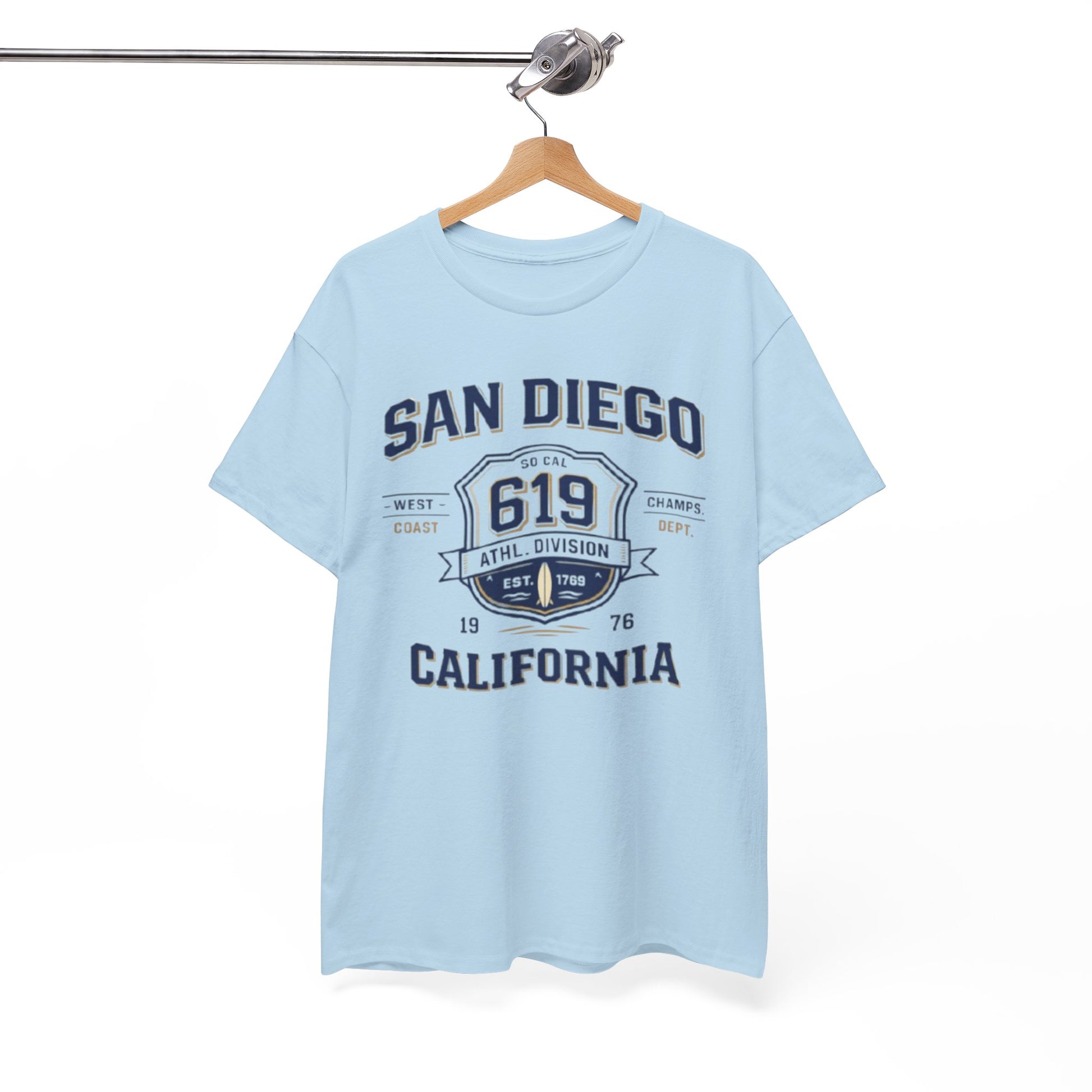 White Smoke San Diego 619 California Tee — Vintage Athletic City T‑Shirt