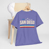 Light Slate Gray San Diego Retro Striped Tee — "San Diego" Vintage Palm California T-Shirt