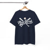 White Smoke New York Baseball Tee — Vintage Script & Crossed Bats T‑Shirt