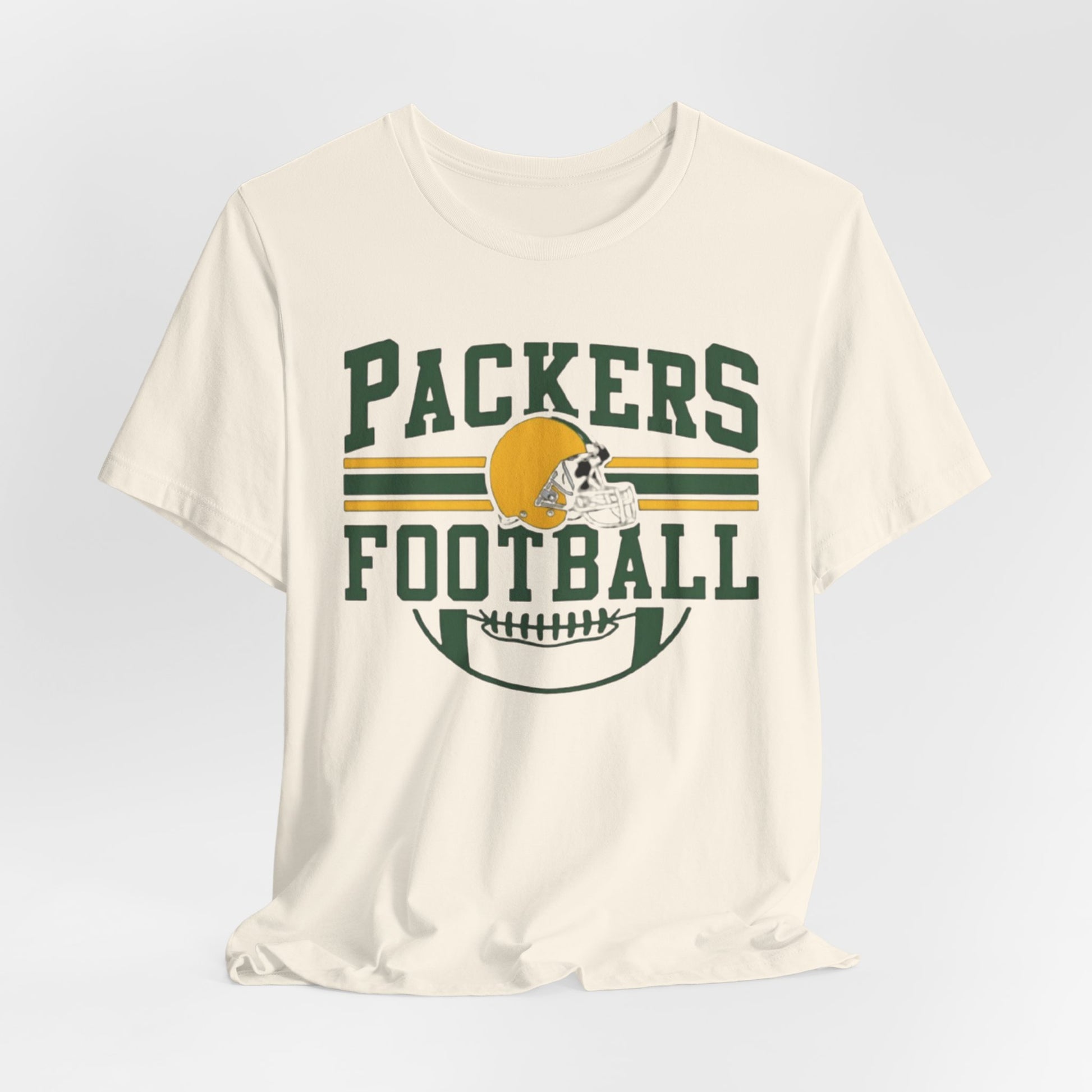 Packers Football T-Shirt — Retro Helmet & Stripes Fan Tee – game day outfit, breathable comfort wear, image 1.0