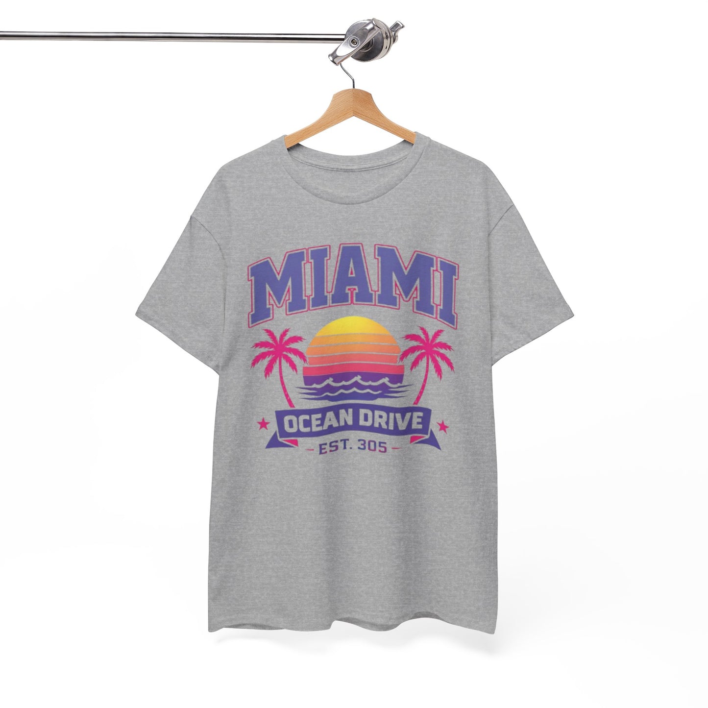 White Smoke Miami Ocean Drive Est. 305 Graphic T-Shirt – Retro Sunset Beach Streetwear Tee