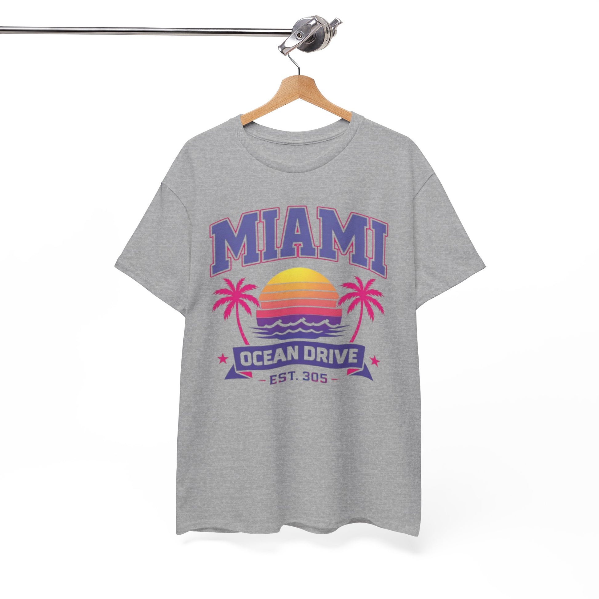 White Smoke Miami Ocean Drive Est. 305 Graphic T-Shirt – Retro Sunset Beach Streetwear Tee