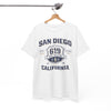 White Smoke San Diego 619 California Tee — Vintage Athletic City T‑Shirt