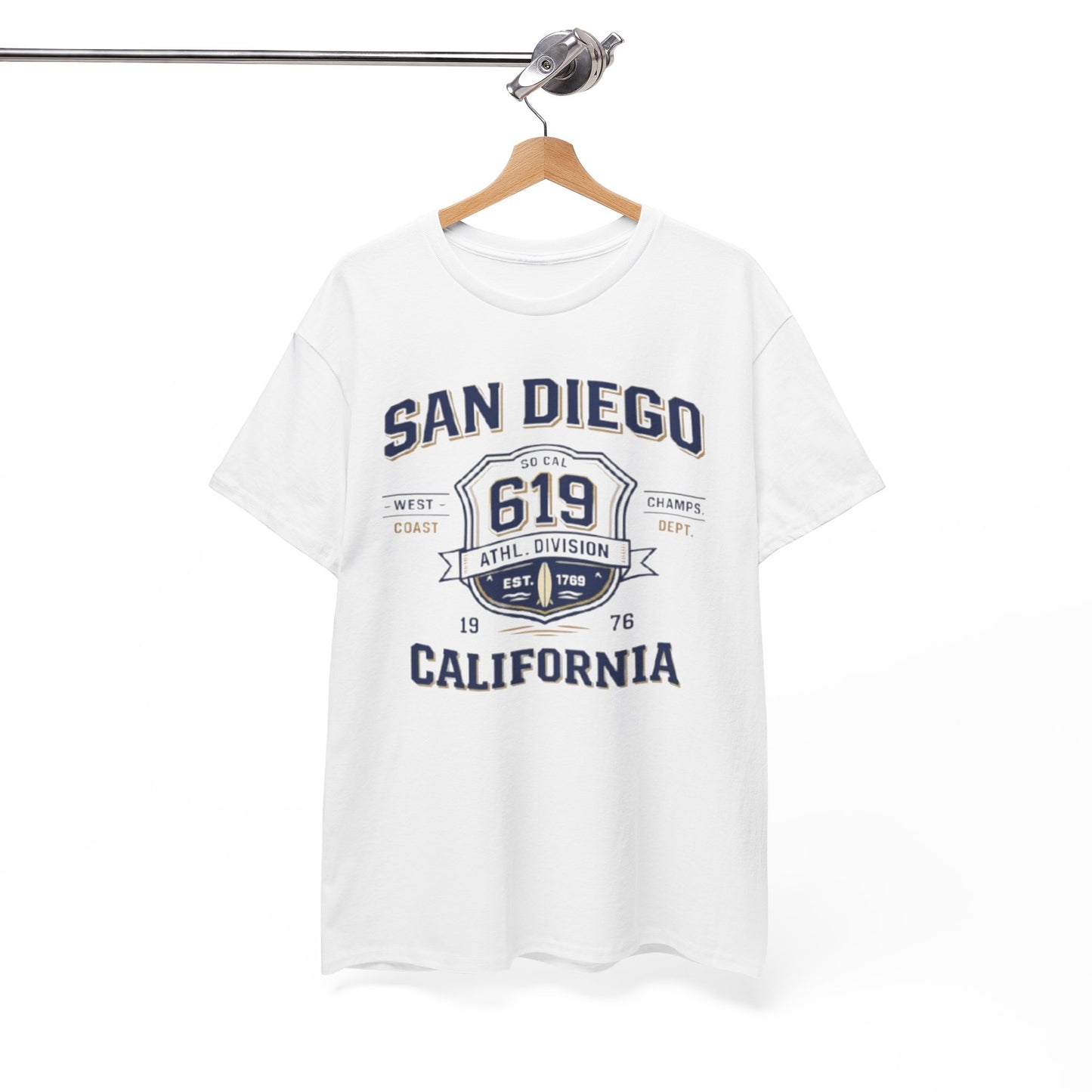 White Smoke San Diego 619 California Tee — Vintage Athletic City T‑Shirt