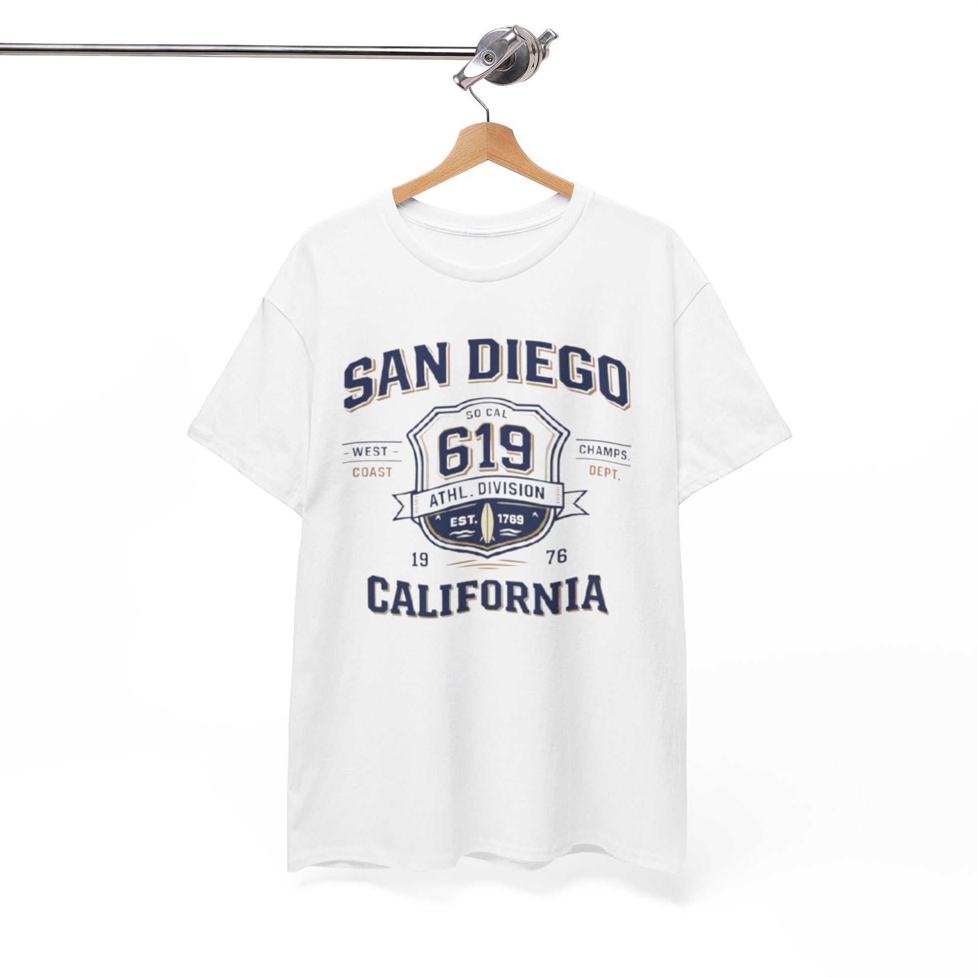 White Smoke San Diego 619 California Tee — Vintage Athletic City T‑Shirt