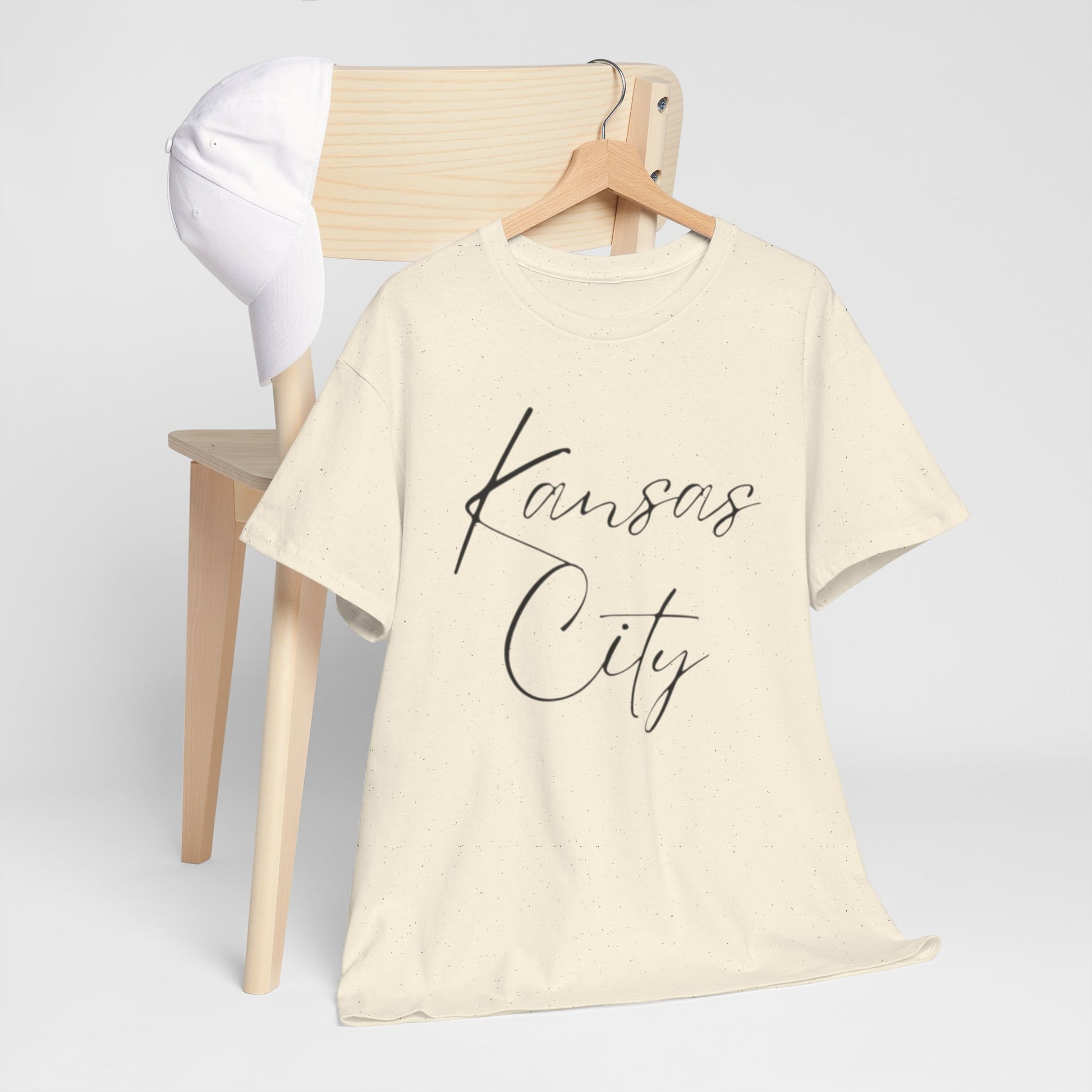 Antique White Kansas City Script Tee — Minimalist City Name T‑Shirt