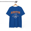 White Smoke Austin Texas TX Shield Graphic Tee — Vintage College-Style City T-Shirt