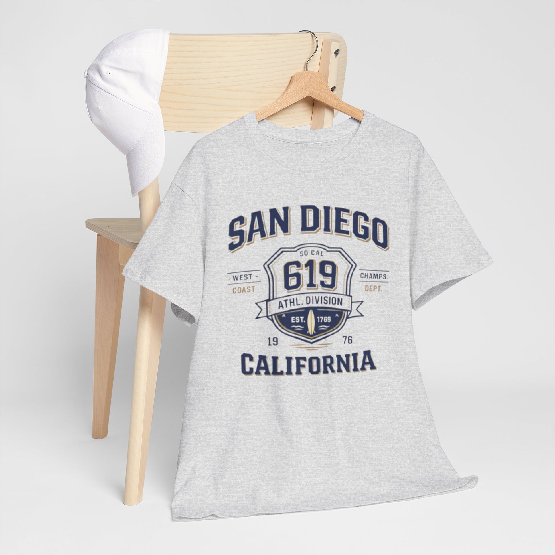 Light Gray San Diego 619 California Tee — Vintage Athletic City T‑Shirt