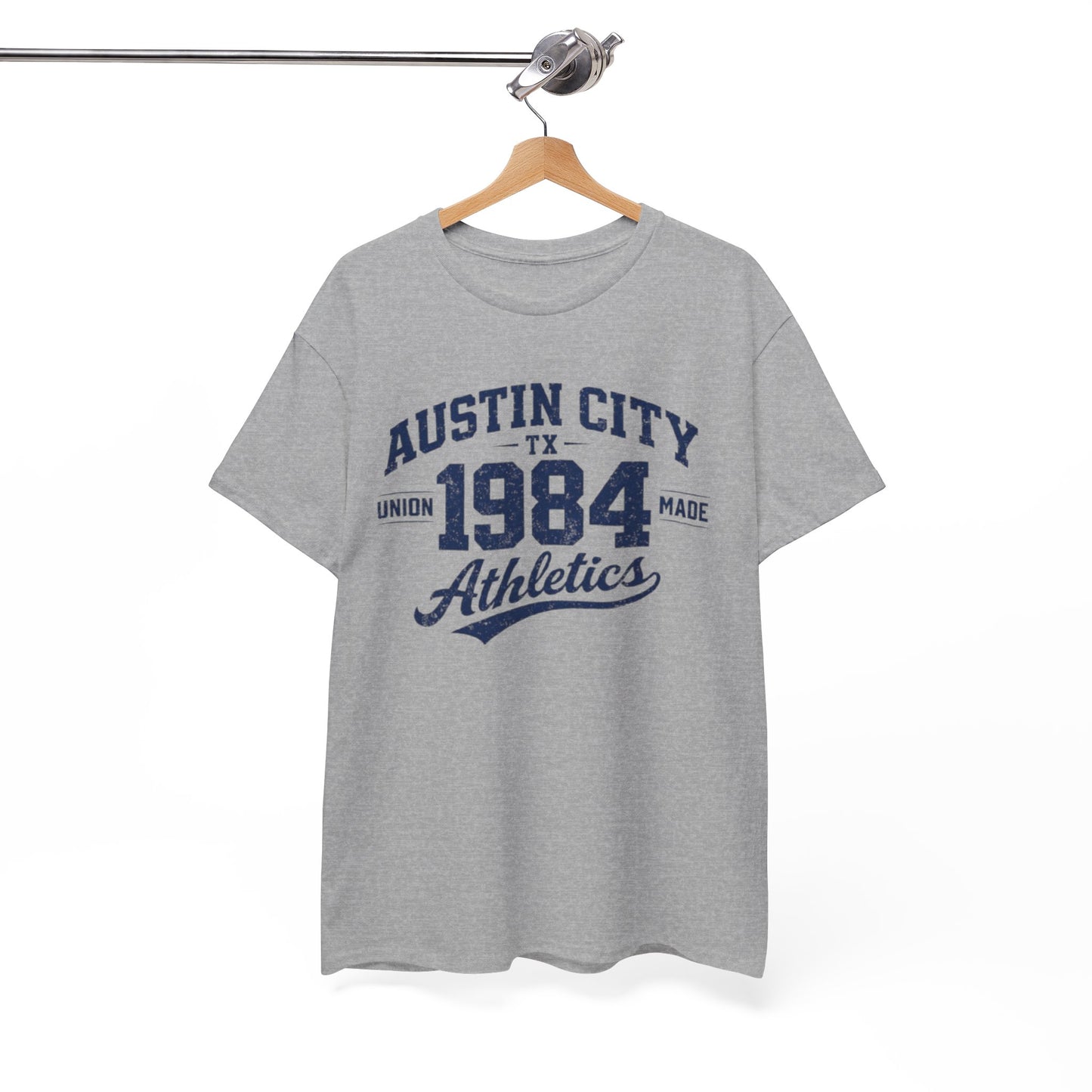 White Smoke Austin City 1984 Athletics Tee — Vintage Collegiate Graphic T-Shirt