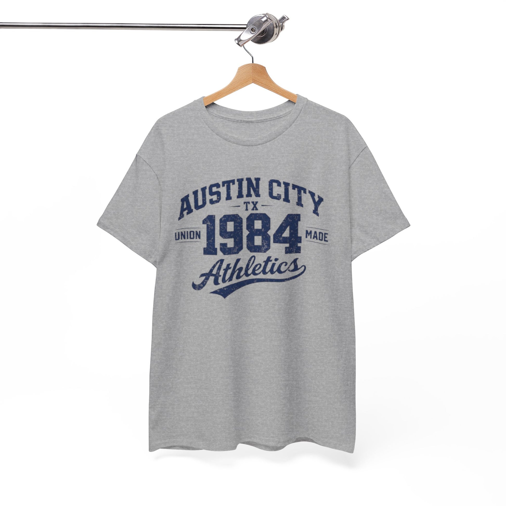 White Smoke Austin City 1984 Athletics Tee — Vintage Collegiate Graphic T-Shirt