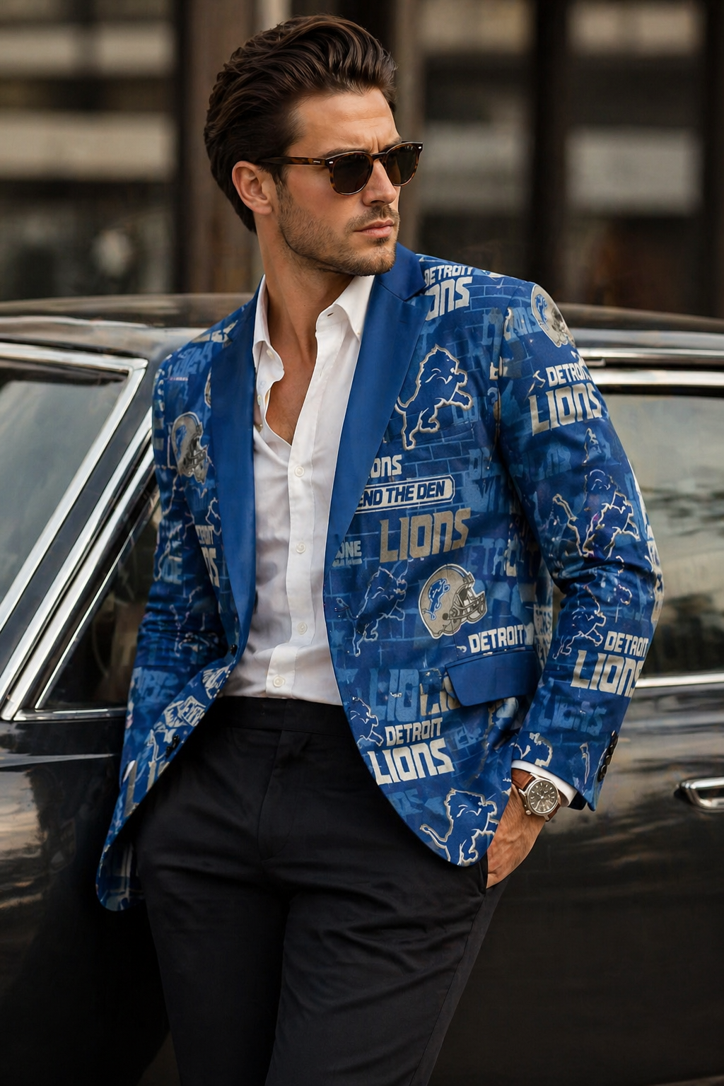 Detroit Football Blazer Men Blue Game Day Jacket Stylish Streetwear