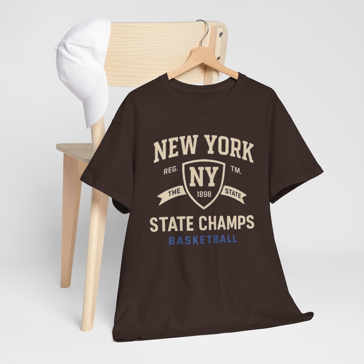 Dark Slate Gray New York State Champs Basketball T-Shirt — Vintage Collegiate Tee