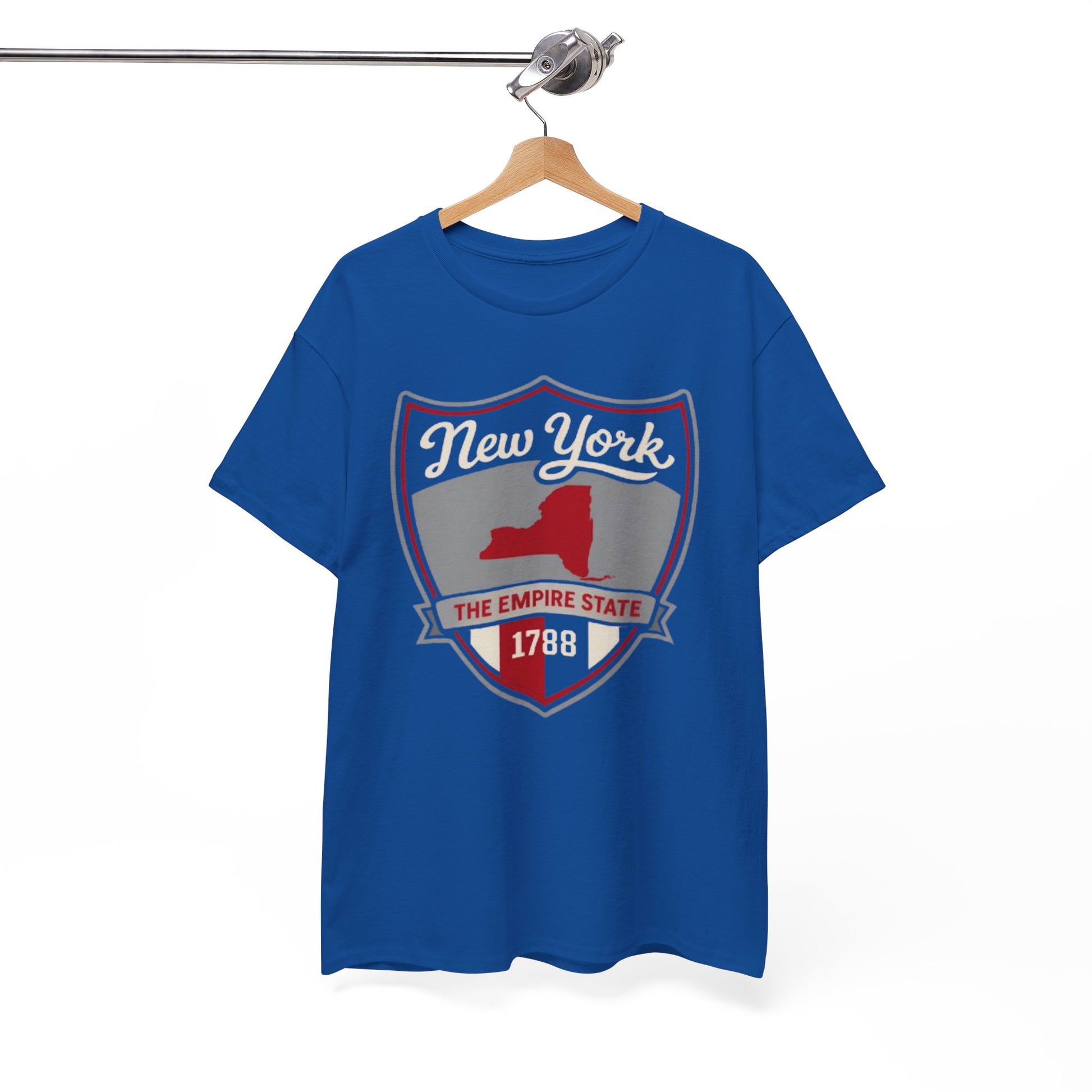 White Smoke New York Shield T‑Shirt — The Empire State 1788 Retro Badge Tee