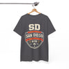 White Smoke San Diego 619 Badge T-Shirt — SD Champs Division Vintage Crest