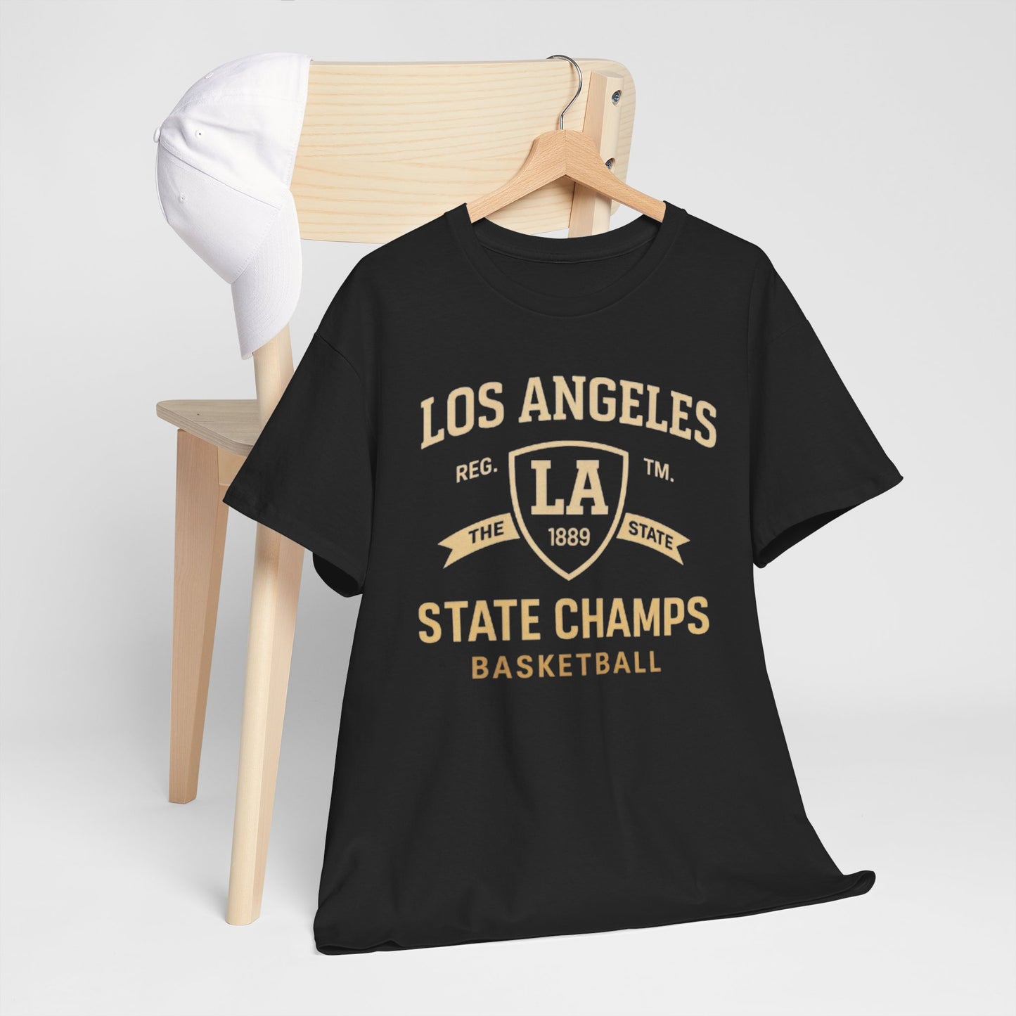 Dark Slate Gray Los Angeles State Champs Basketball T-Shirt – Oversized Urban Streetwear City Tee