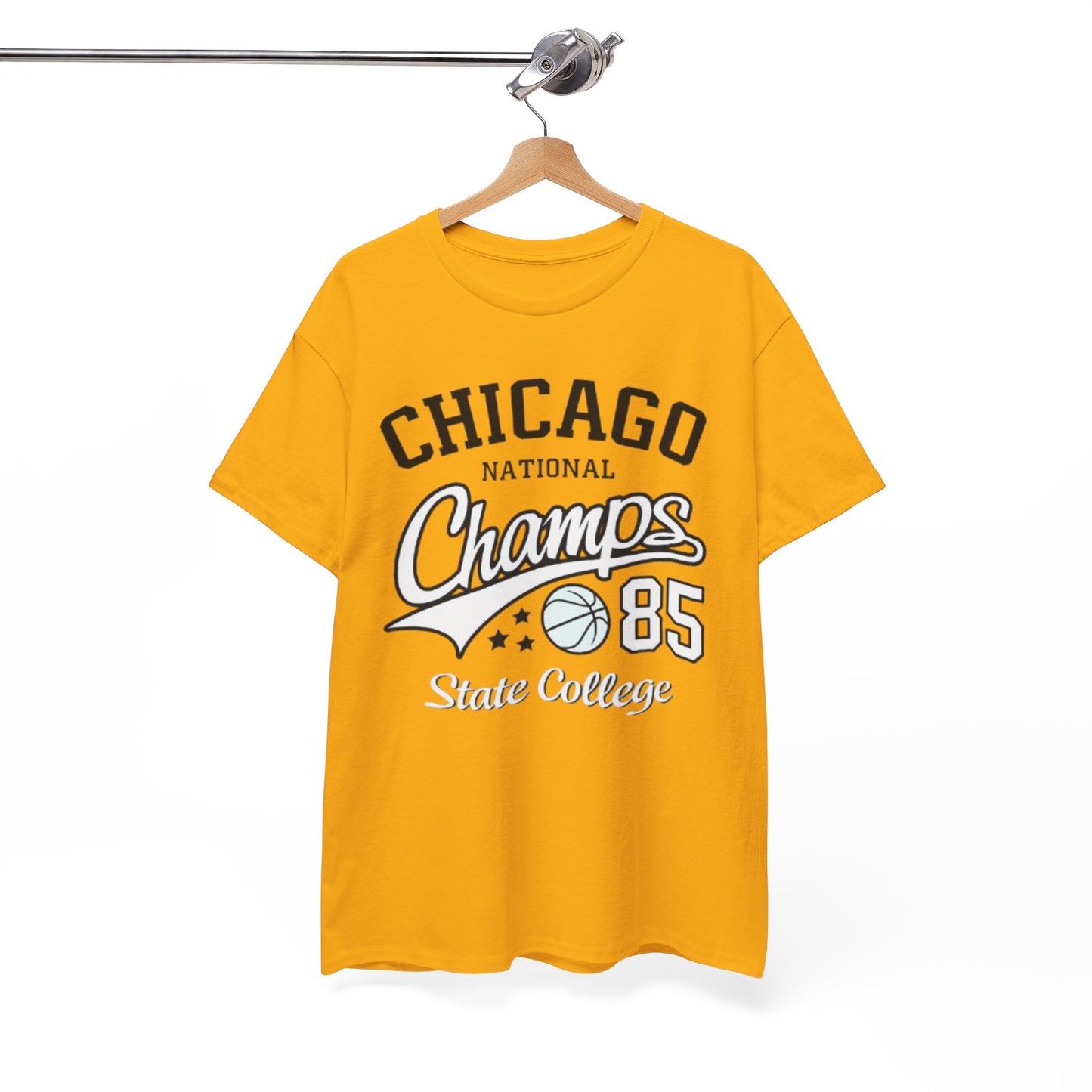 White Smoke Chicago Champs State College T-Shirt – Basketball Streetwear Varsity Tee