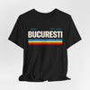 Black Tricou retro cu dungi București — grafic vintage cu orașe din România