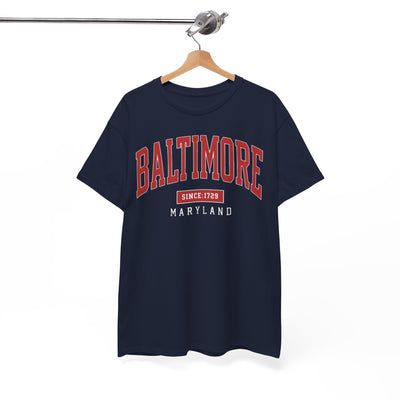 Baltimore Maryland Vintage Collegiate T-Shirt — "BALTIMORE Since 1729" City Tee – lightweight game day shirt, sportswear style, image 1.0