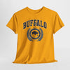 Yellow t-shirt with 'Buffalo The Queen City' text and graphic on a white background