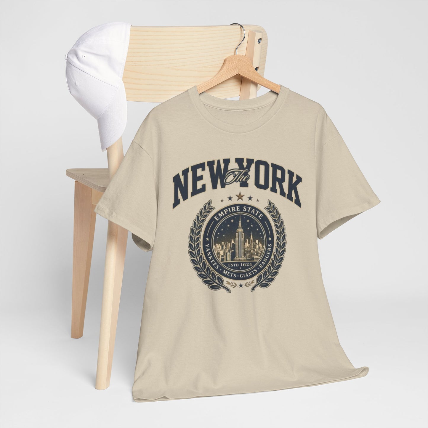 New York Vintage Crest Tee arched collegiate lettering t-shirt