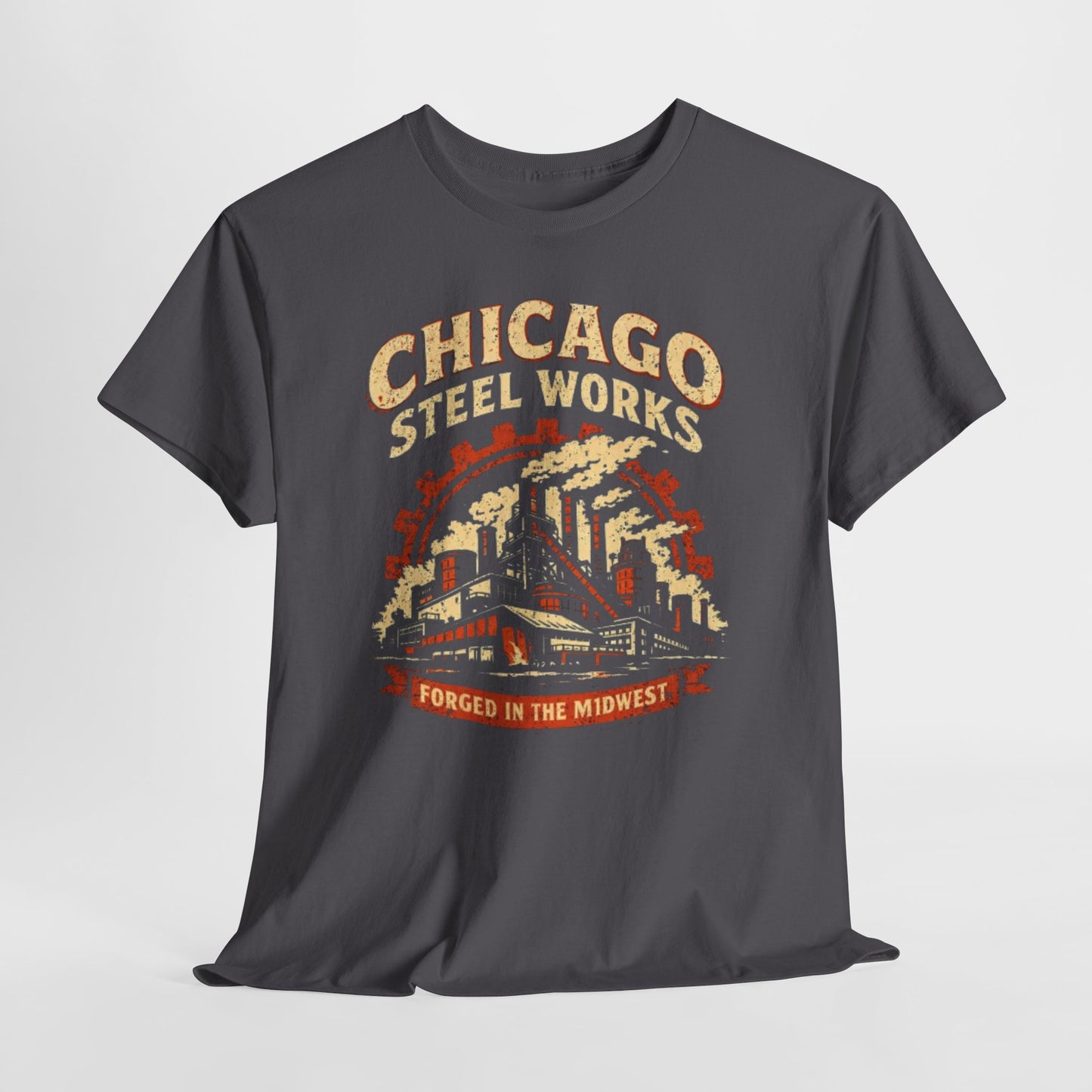 Lavender Chicago Steel Works Tee — "Forged in the Midwest" Vintage Industrial T-Shirt