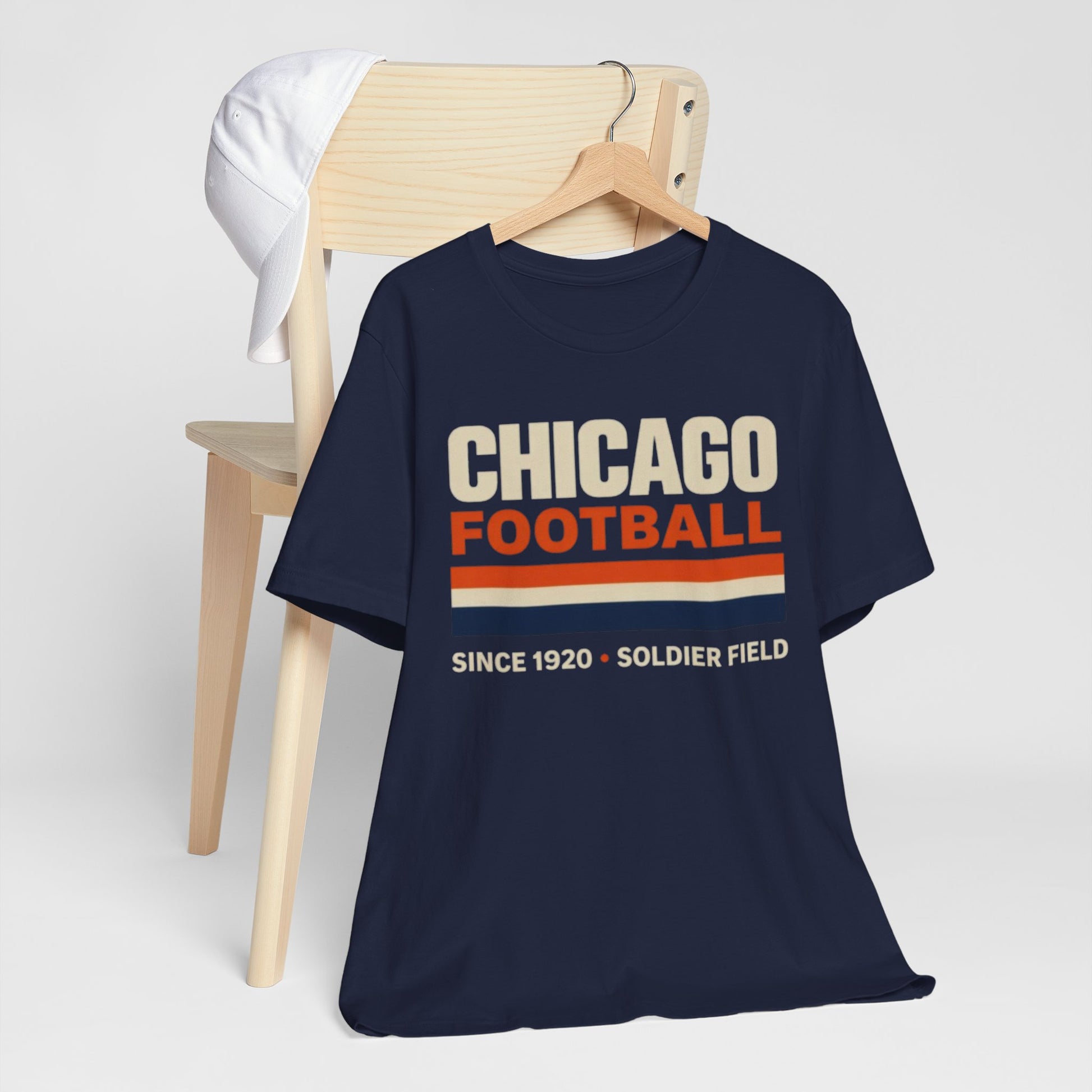 Dark Slate Gray Chicago Football T-Shirt — Soldier Field Since 1920 Vintage Stripes