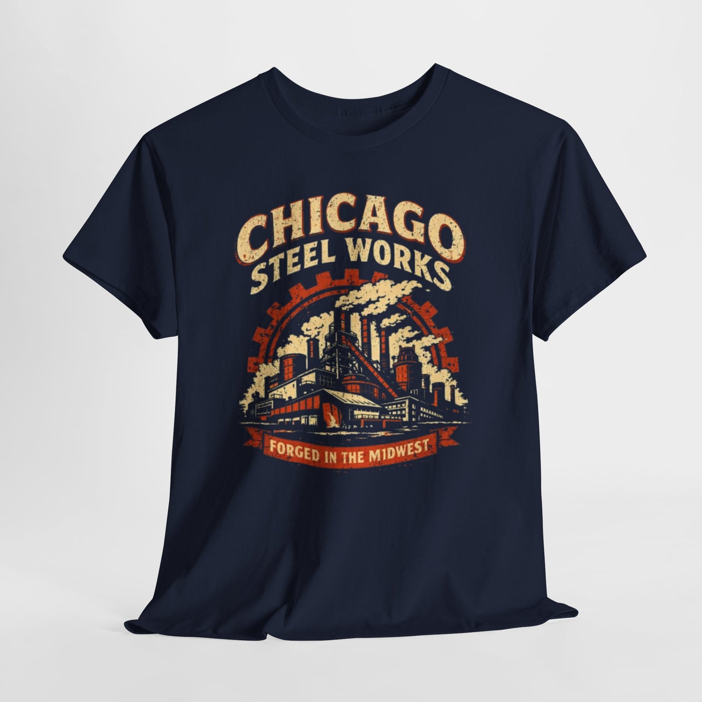 Lavender Chicago Steel Works Tee — "Forged in the Midwest" Vintage Industrial T-Shirt